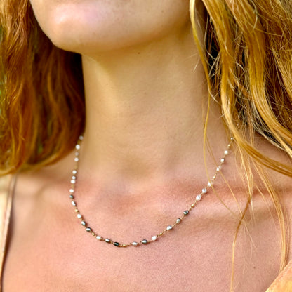 Delicate Tahitian Keshi and Gold Necklet