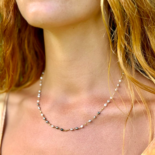 Delicate Tahitian Keshi and Gold Necklet