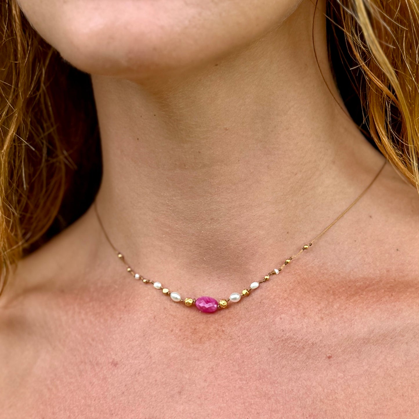 Pink Sapphire with South Sea Keshi Nōhie