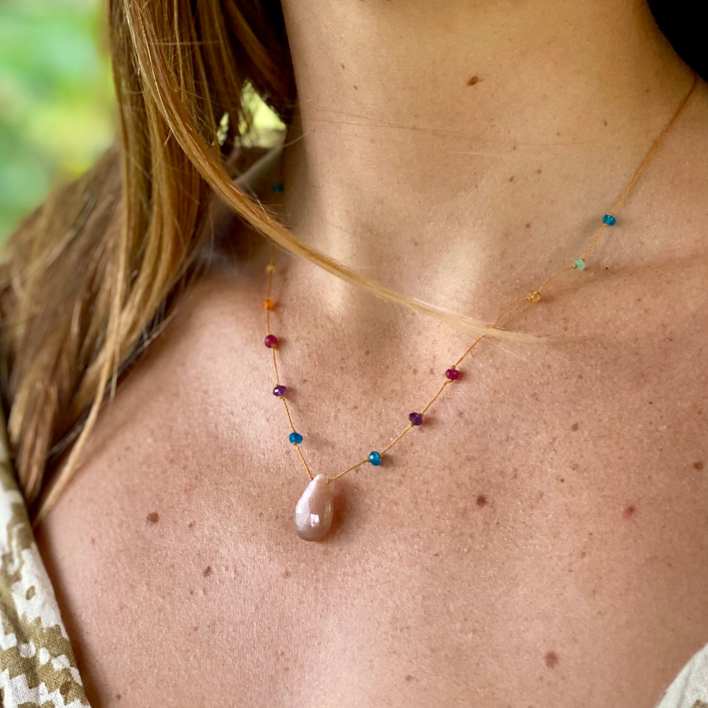 Peach Moonstone Rainbow Drop