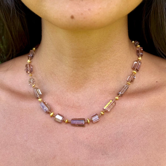 Blush Tourmaline Cylinders & Gold