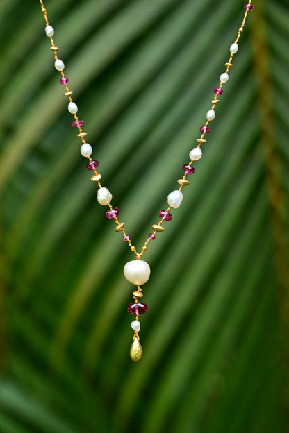 Pink Tourmaline and South Sea Pearl Kulu Nani