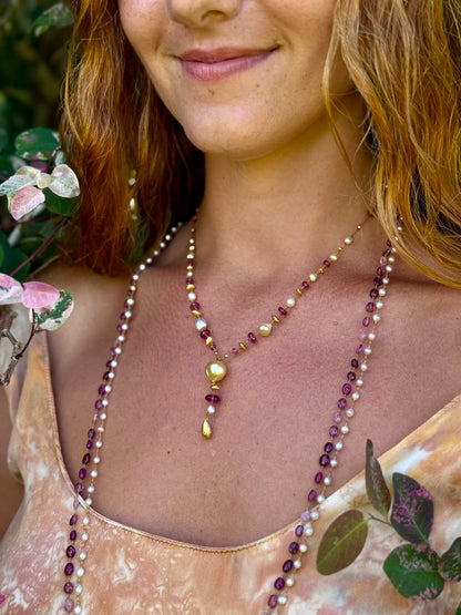Pink Tourmaline and South Sea Pearl Kulu Nani