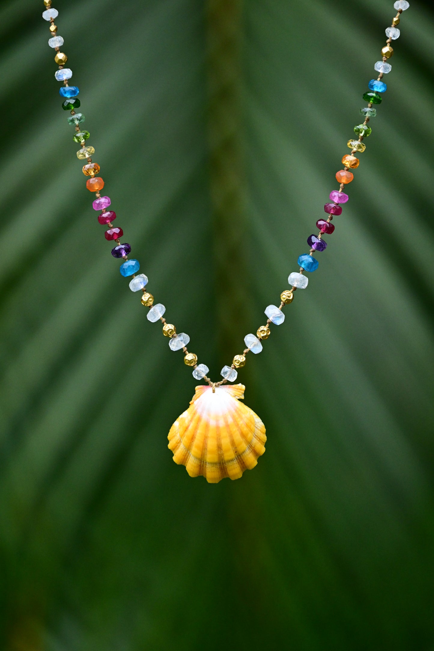Sunrise Shell with Moonstone & Gold Rainbow Mana