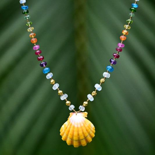 Sunrise Shell with Moonstone & Gold Rainbow Mana