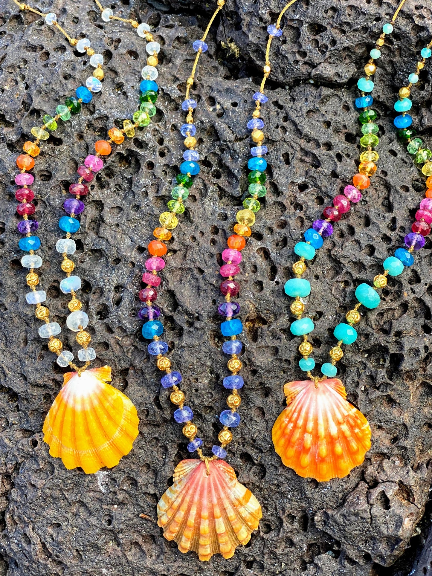 Sunrise Shell with Moonstone & Gold Rainbow Mana