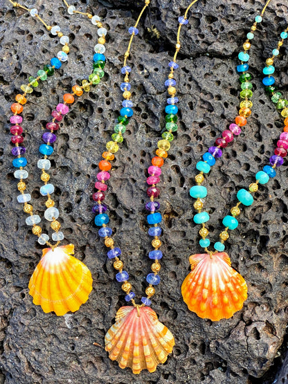 Sunrise Shell with Moonstone & Gold Rainbow Mana