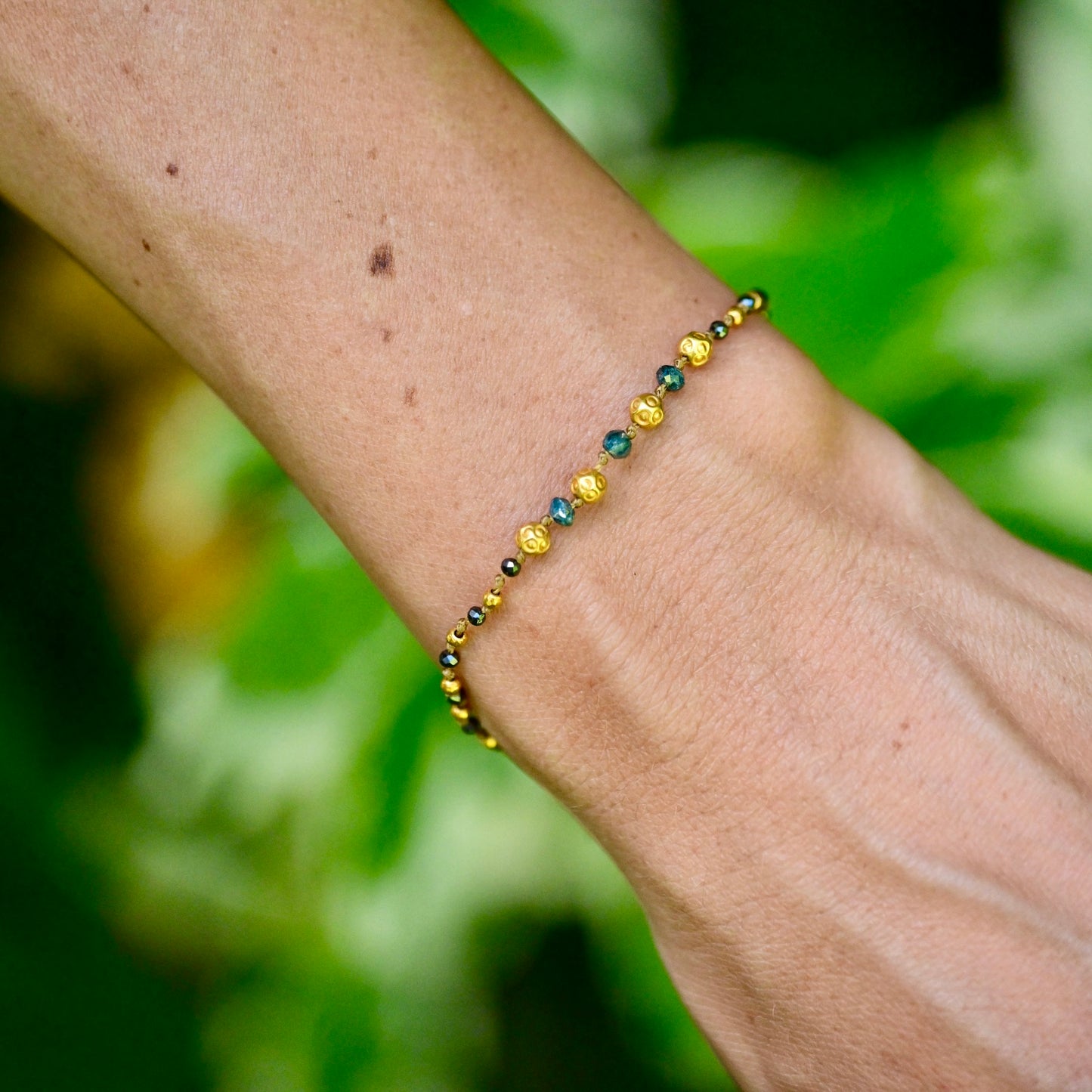 Teal Diamond & Hematite Bracelet with Gold