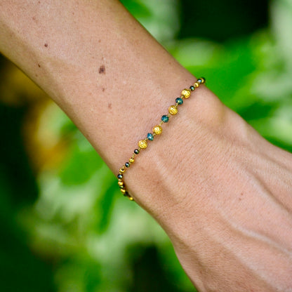 Teal Diamond & Hematite Bracelet with Gold