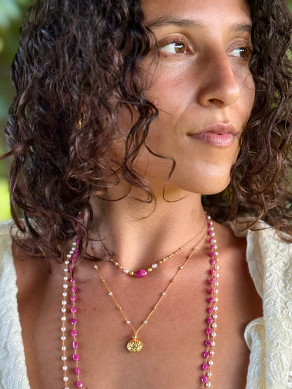 Pink Sapphire with South Sea Keshi Nōhie