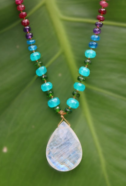 Moonstone with Amazonite & Chrome Diopside Rainbow Mana