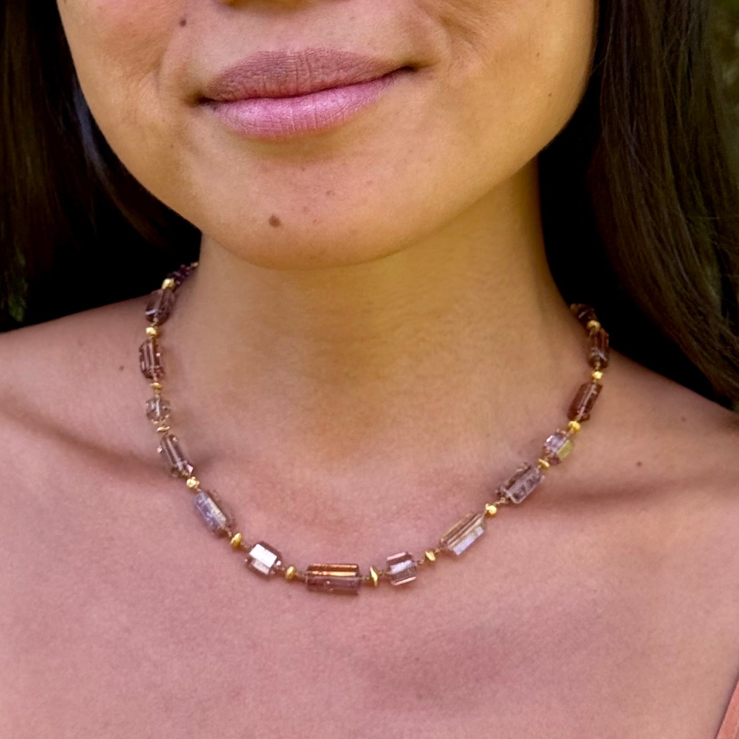 Blush Tourmaline Cylinders & Gold