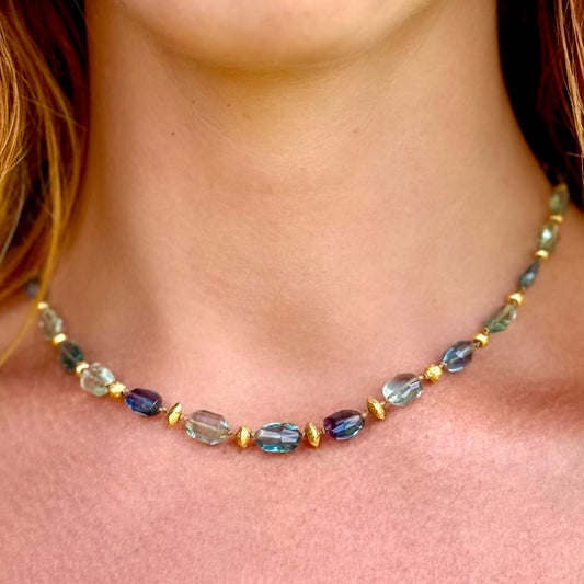 Fluorite Organically Cut with Gold Necklet