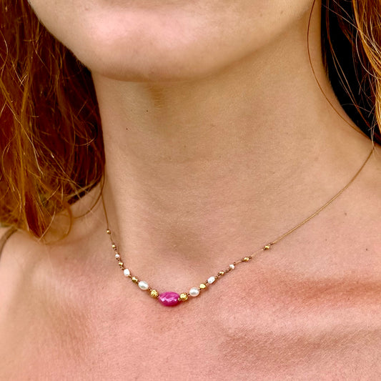 Pink Sapphire with South Sea Keshi Nōhie