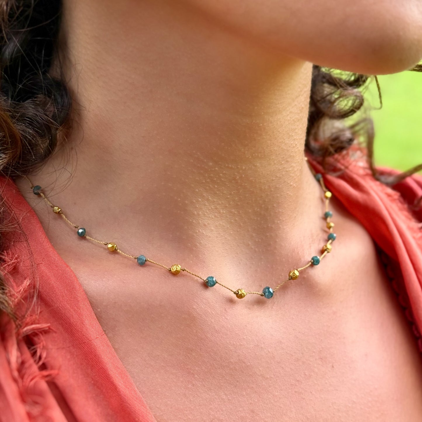 Spacious Teal Diamond & Gold Strand