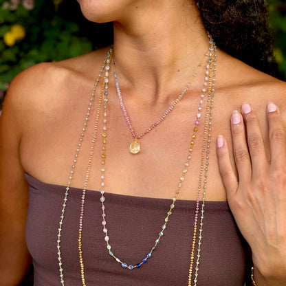 Pastel Sapphire with Rutilated Quartz & Gold Beads