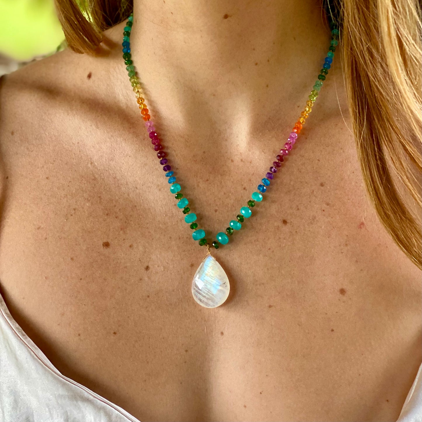 Moonstone with Amazonite & Chrome Diopside Rainbow Mana