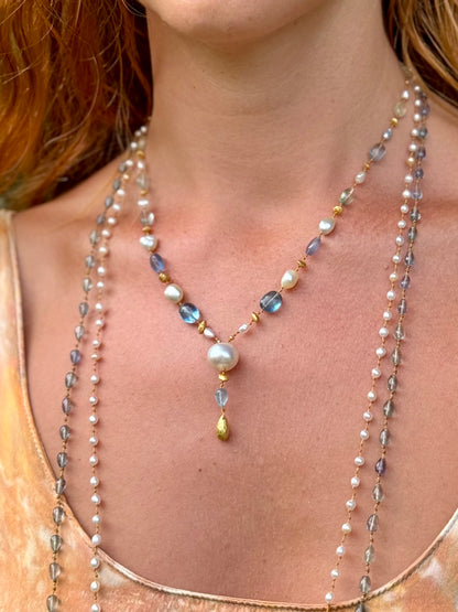Aquamarine Fluorite and South Sea Keshi Pearl Kulu Nani