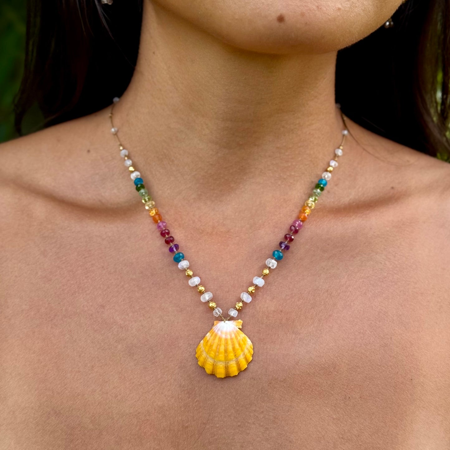 Sunrise Shell with Moonstone & Gold Rainbow Mana