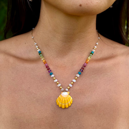 Sunrise Shell with Moonstone & Gold Rainbow Mana