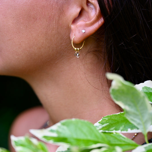Golden Droplet Hoops with Natural Diamond Cluster, Baby (15mm)