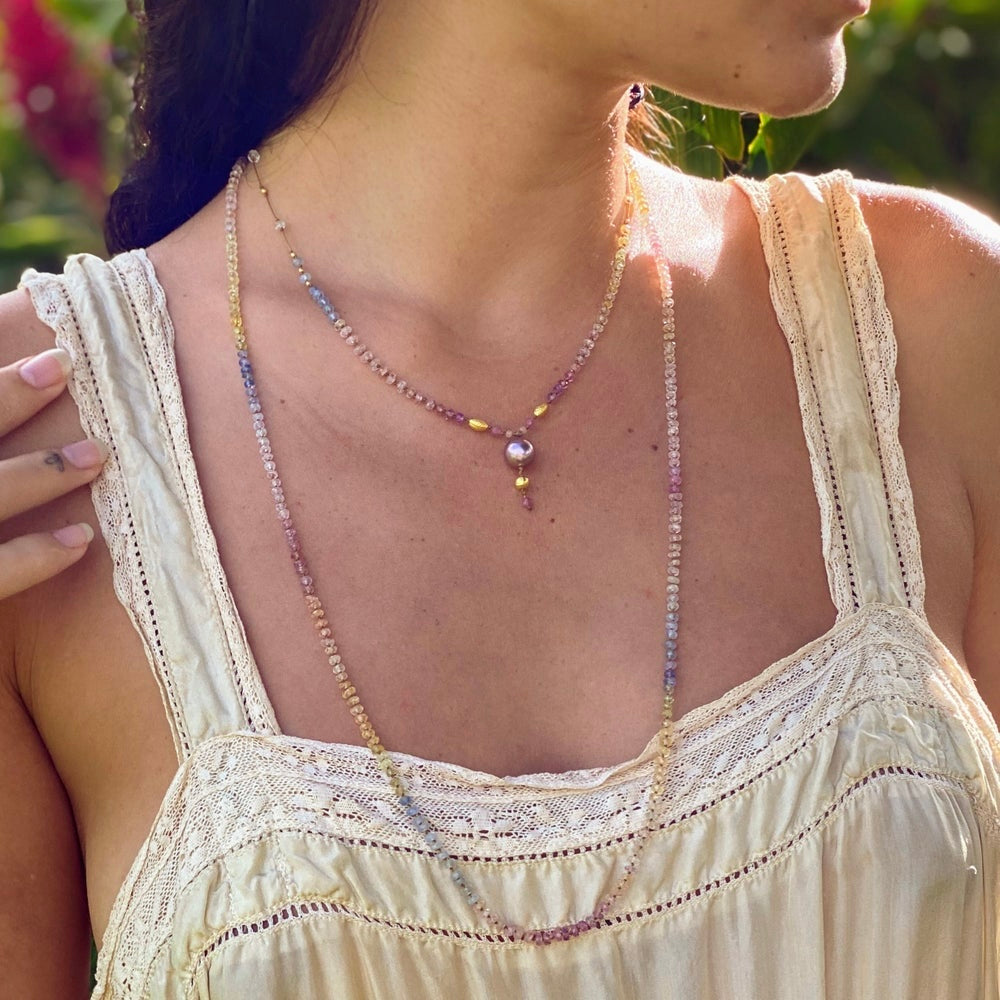 Pastel Sapphire with Edison Pearl Drop & Gold Beads
