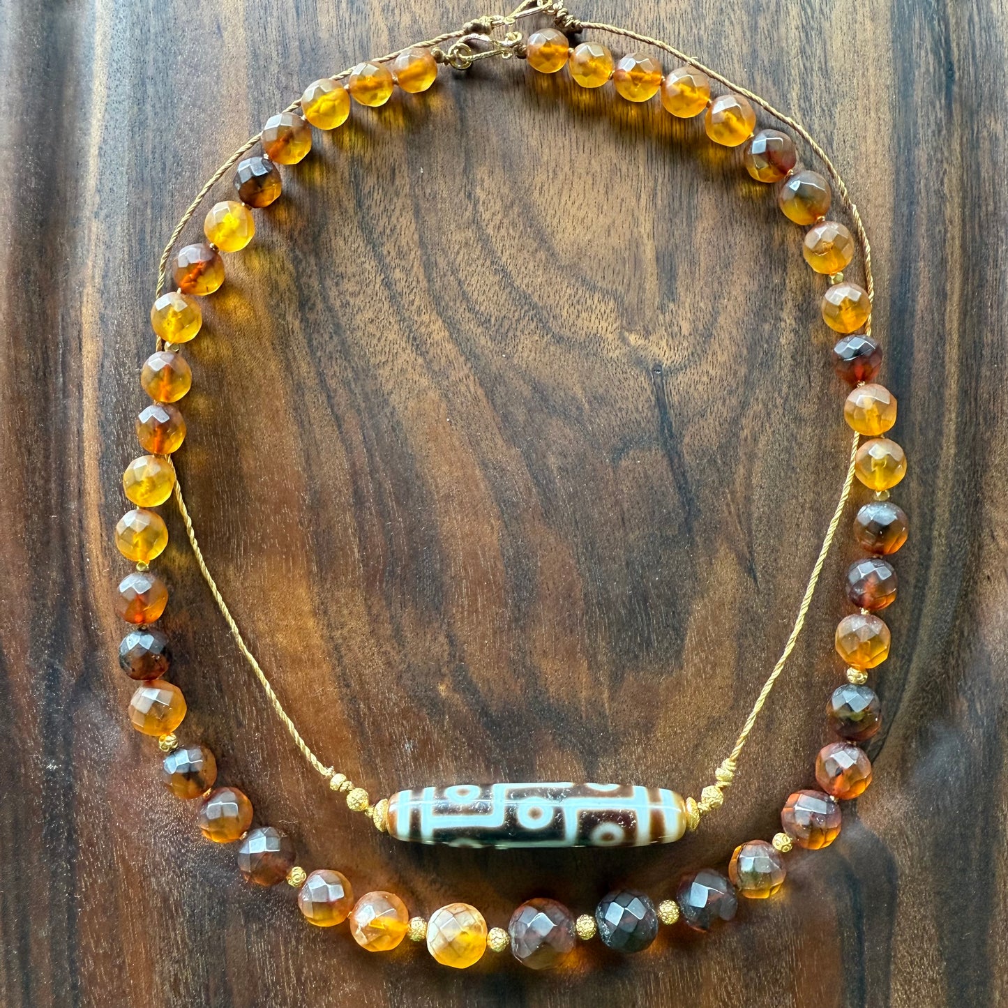 Custom DZI and Amber with Gold Necklaces