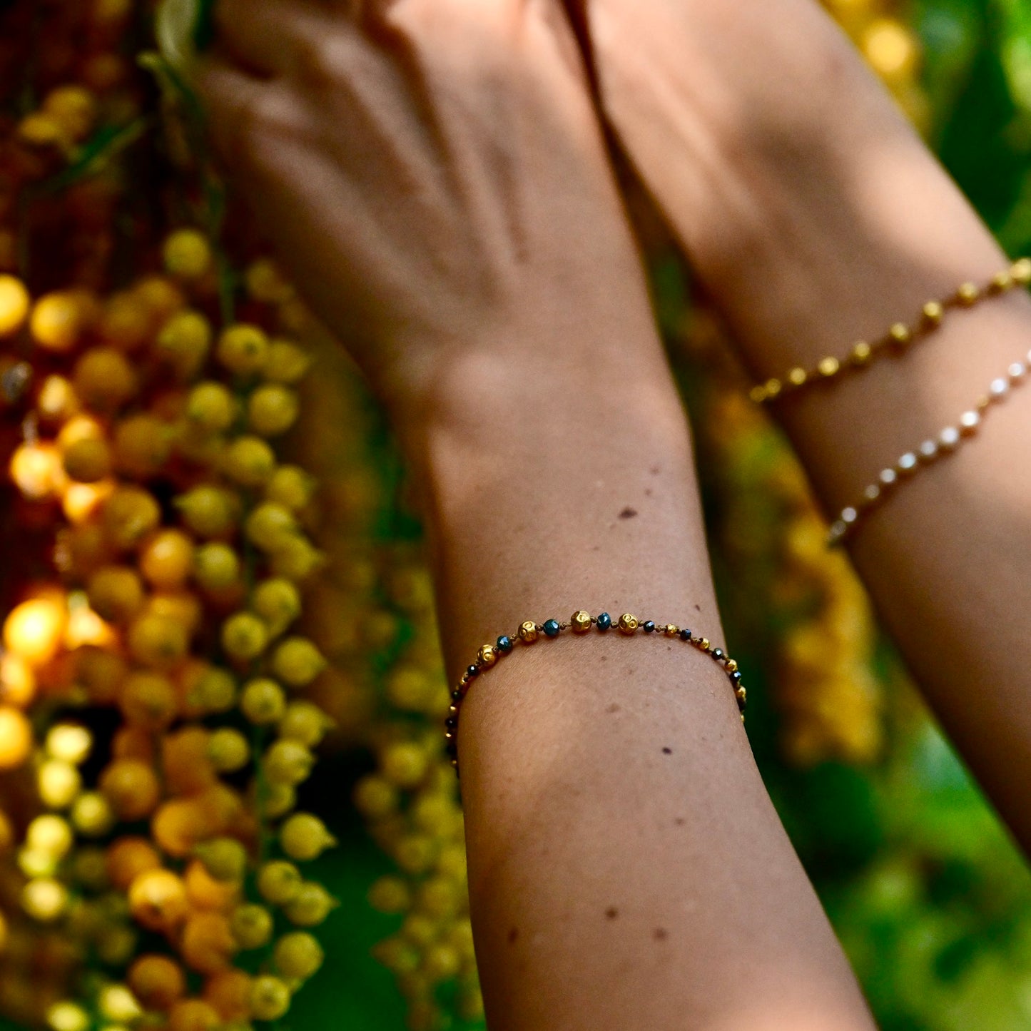 Teal Diamond & Hematite Bracelet with Gold