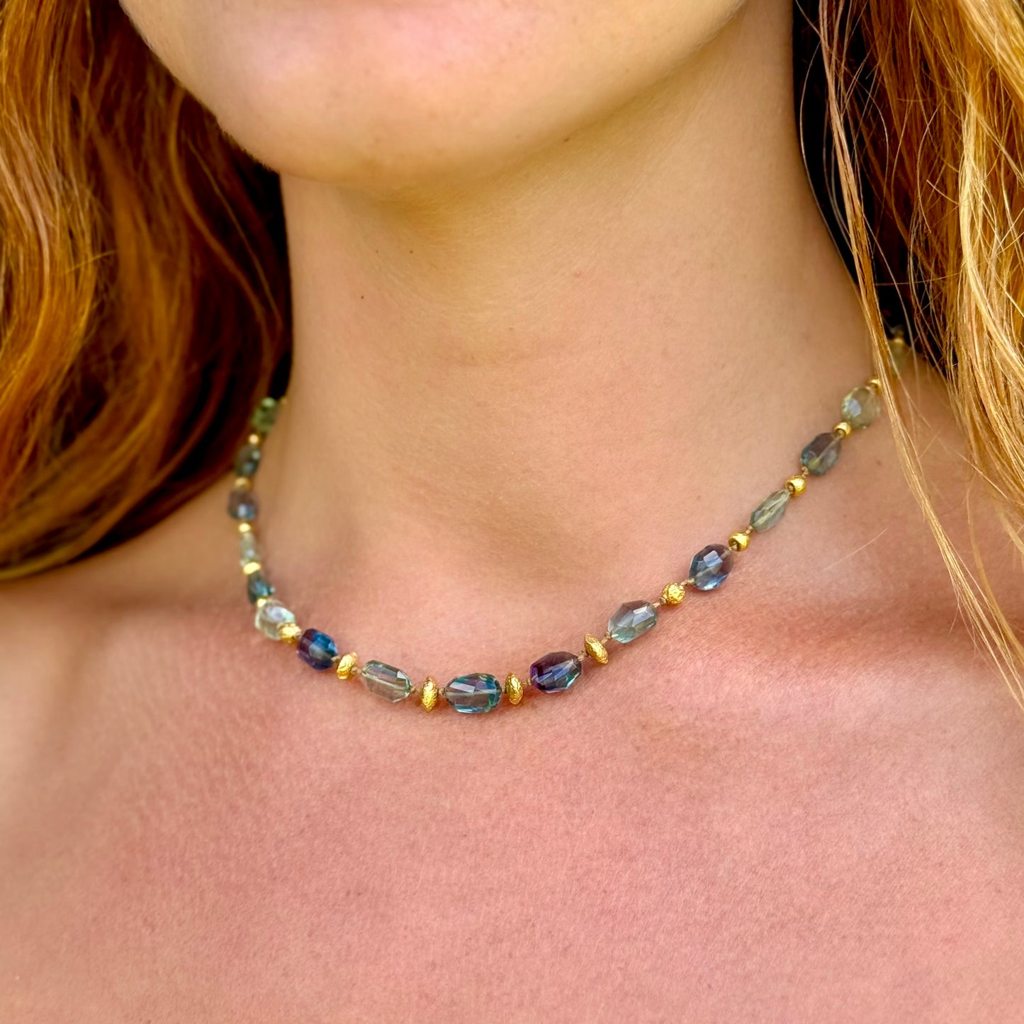 Fluorite Organically Cut with Gold Necklet