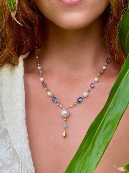 Aquamarine Fluorite and South Sea Keshi Pearl Kulu Nani
