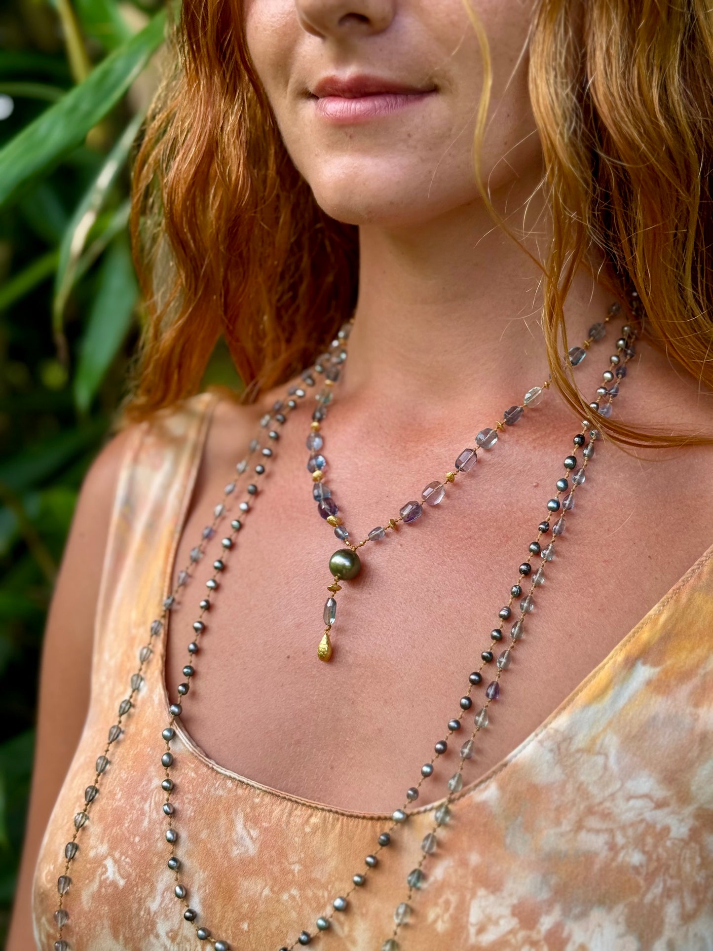 Teal Fluorite and Tahitian Pearl Kulu Nani