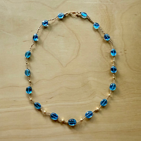 Aquamarine Ovals & Gold Necklet