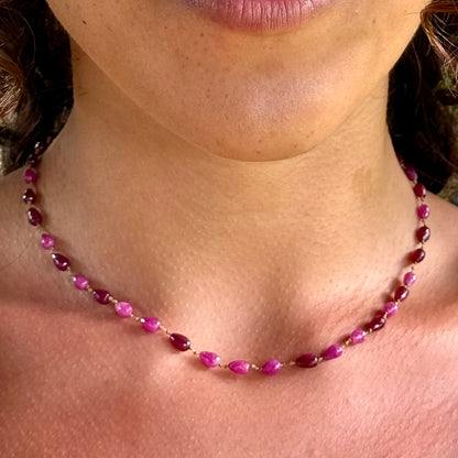 Ruby & Pink Sapphire Drop Necklet