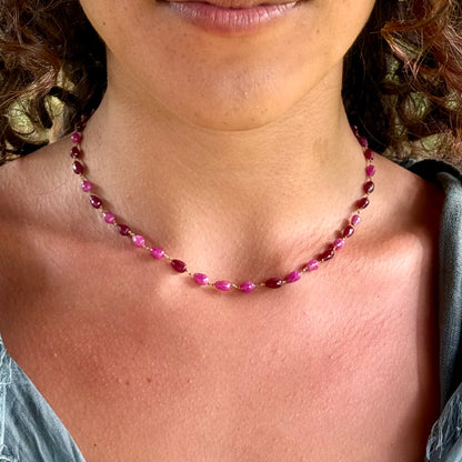 Ruby & Pink Sapphire Drop Necklet