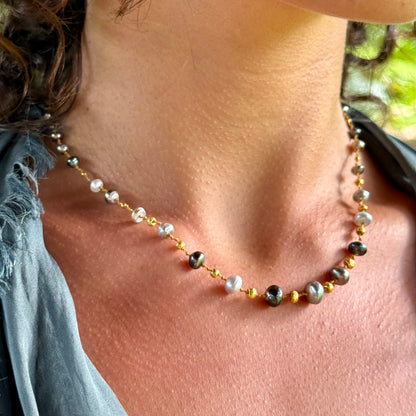 Tahitian Keshi Rondelles & Gold Necklet