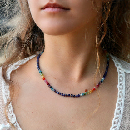 Midnight Sapphire Choker Rainbow Lei