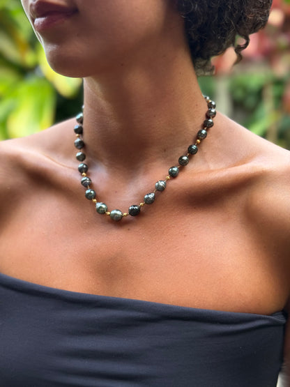 Large Tahitian Keshi and Gold Necklace