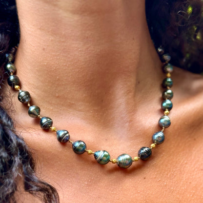 Large Tahitian Keshi and Gold Necklace