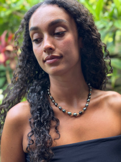 Large Tahitian Keshi and Gold Necklace