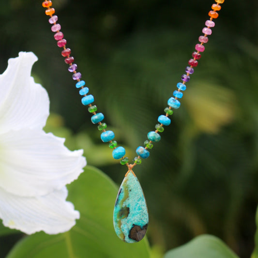 Fossilized Wood Opal with Chrome Diopside and Opalina Rainbow Mana