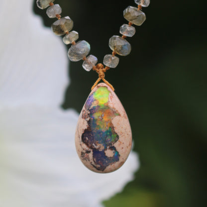 Fire Opal with Labradorite Rainbow Mana