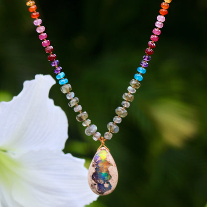 Fire Opal with Labradorite Rainbow Mana