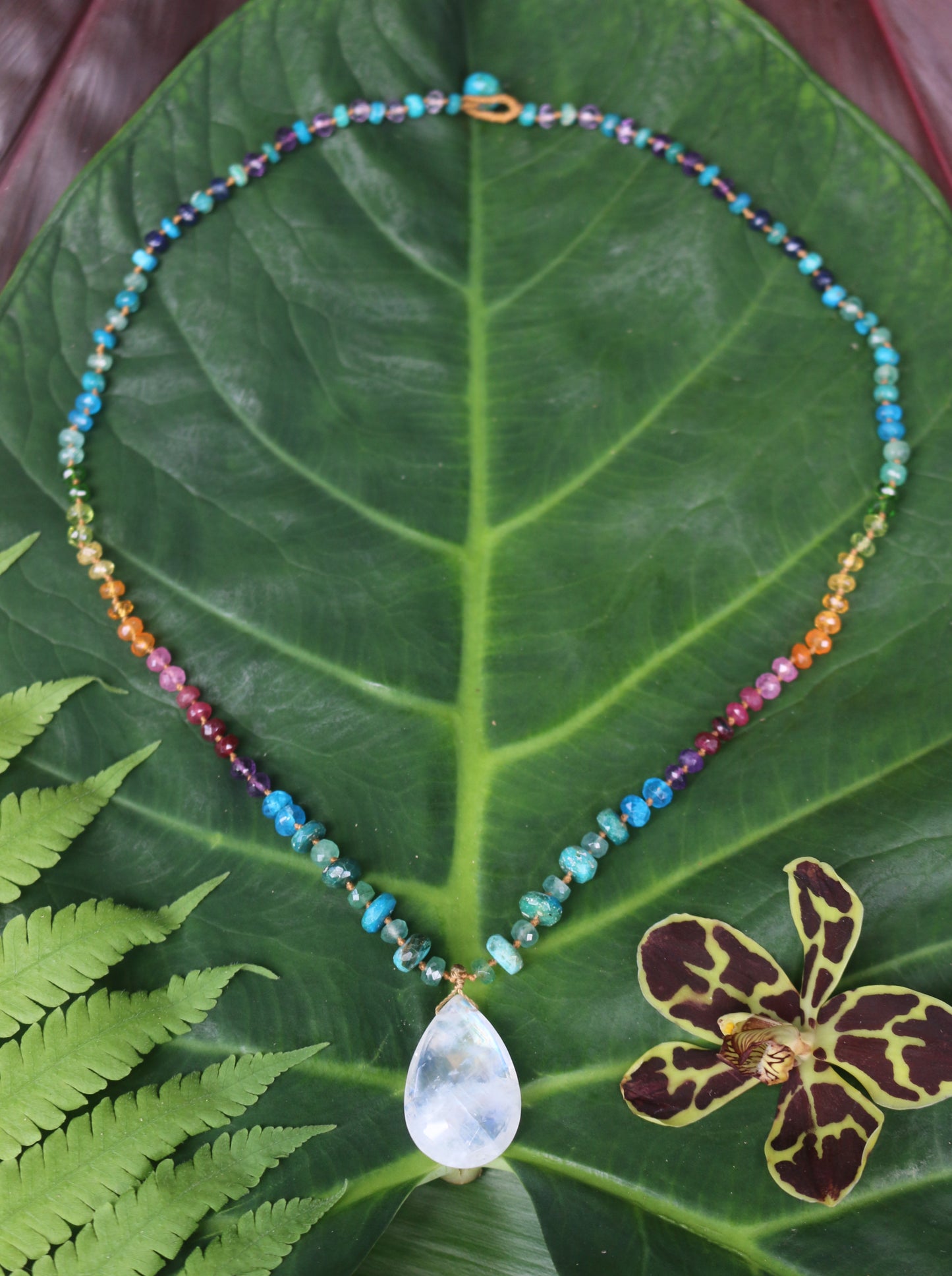 Moonstone with Opalina and Emerald Rainbow Mana