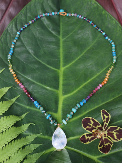 Moonstone with Opalina and Emerald Rainbow Mana