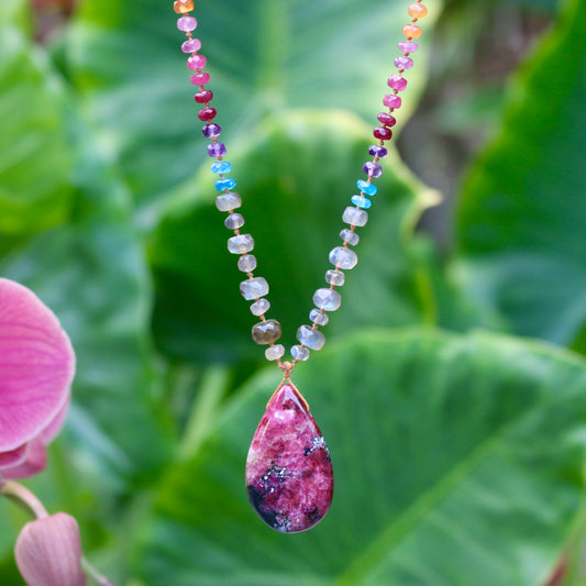 Rhodochrosite with Labradorite Rainbow Mana