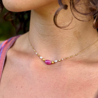 Pink Sapphire with South Sea Keshi Nōhie