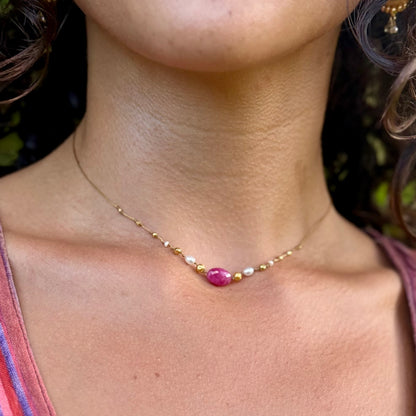 Pink Sapphire with South Sea Keshi Nōhie