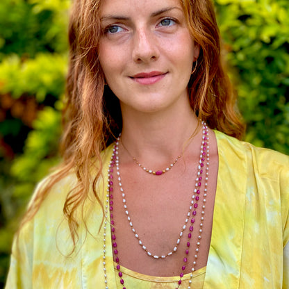 Pink Sapphire with South Sea Keshi & Gold Accent Strand