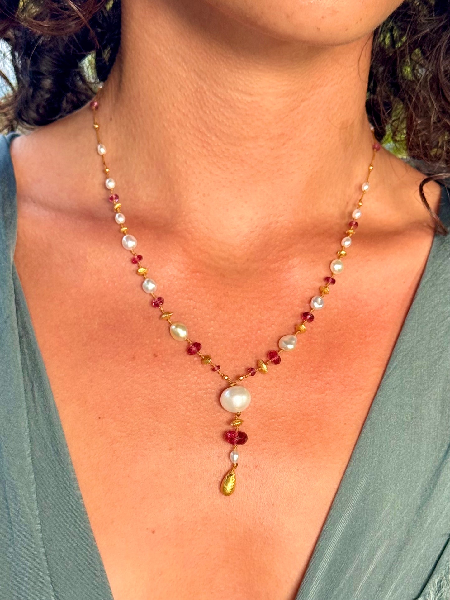 Pink Tourmaline and South Sea Pearl Kulu Nani