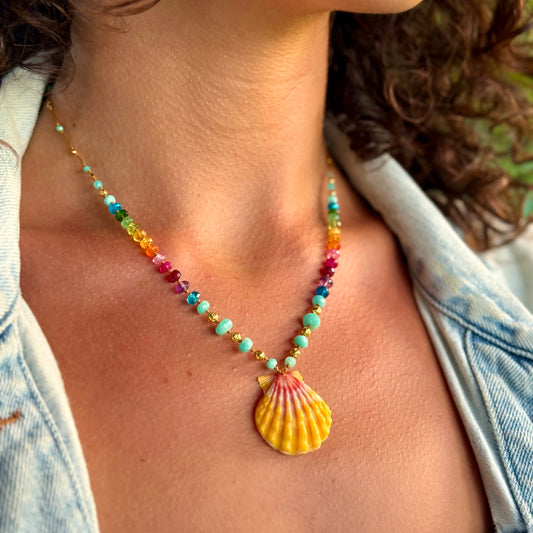 Sunrise Shell with Amazonite & Gold Rainbow Mana